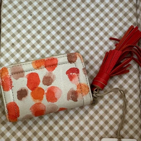 NEW Hobo Nila Zip Around Card Accordion Wallet Key Chain Watercolor Polka Dots - Picture 3 of 6